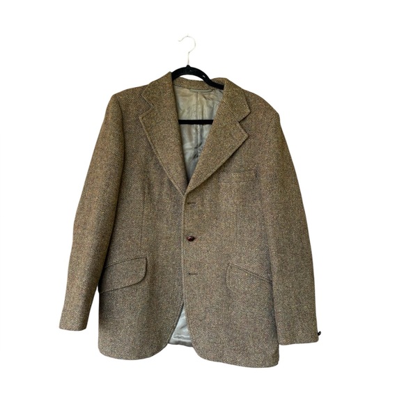 VIntage Dunn&Co Harris Tweed Blazer Mens 42R Brown Wool Herringbone ScotlandMade - Picture 1 of 10